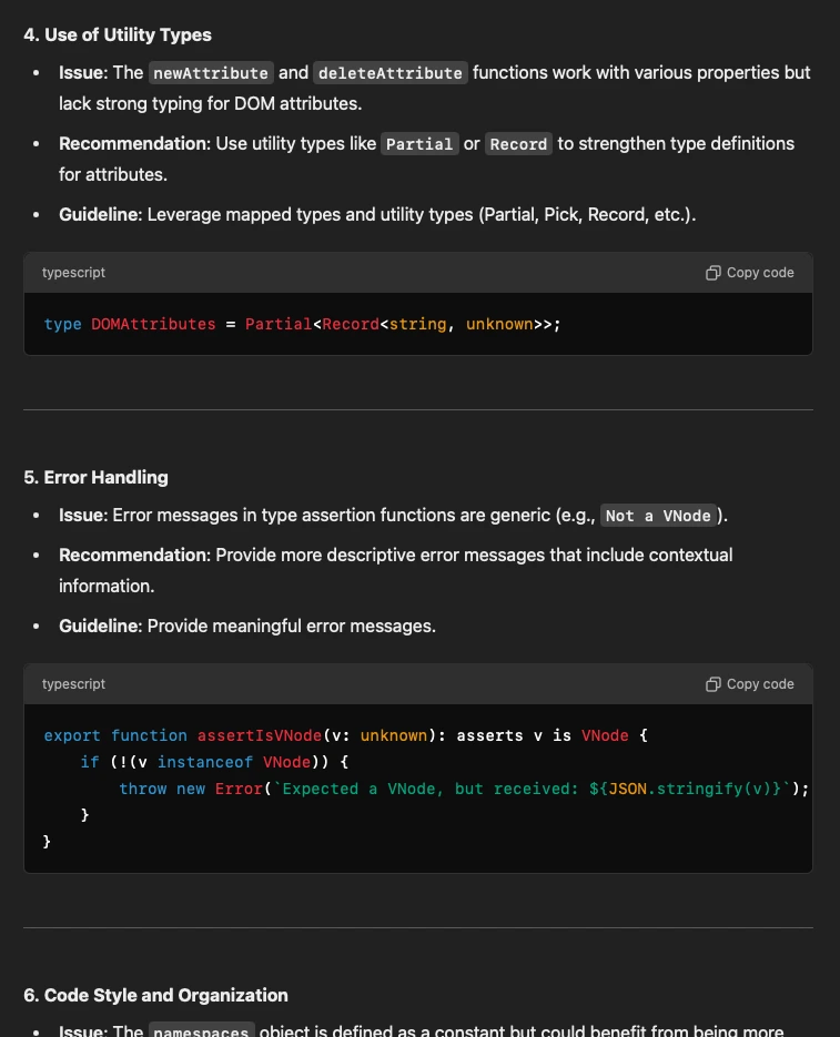 A snapshot of some of the ChatGPT 4o review output.